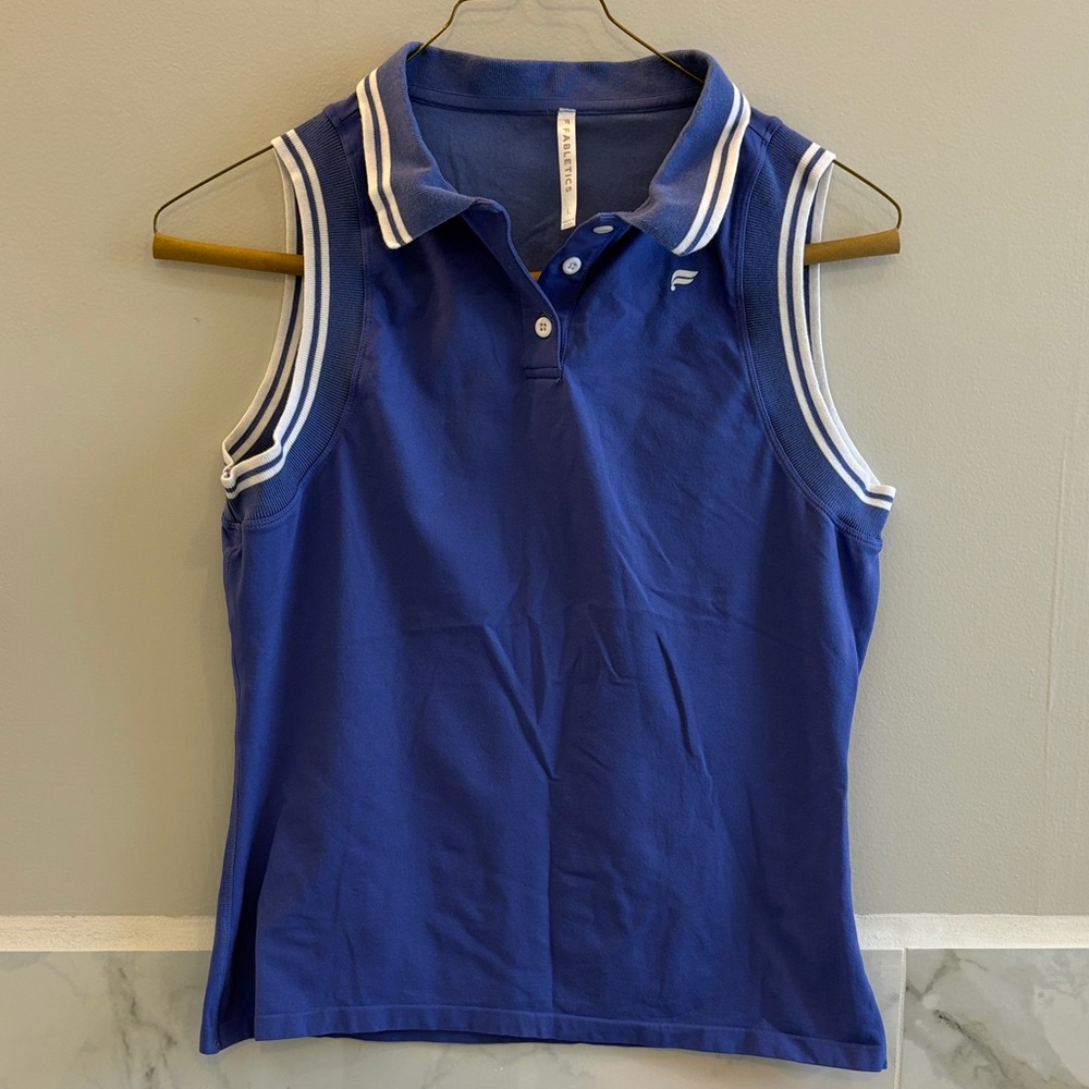 Fabletics Women's Sleeveless Polo in Blue with White Trim
